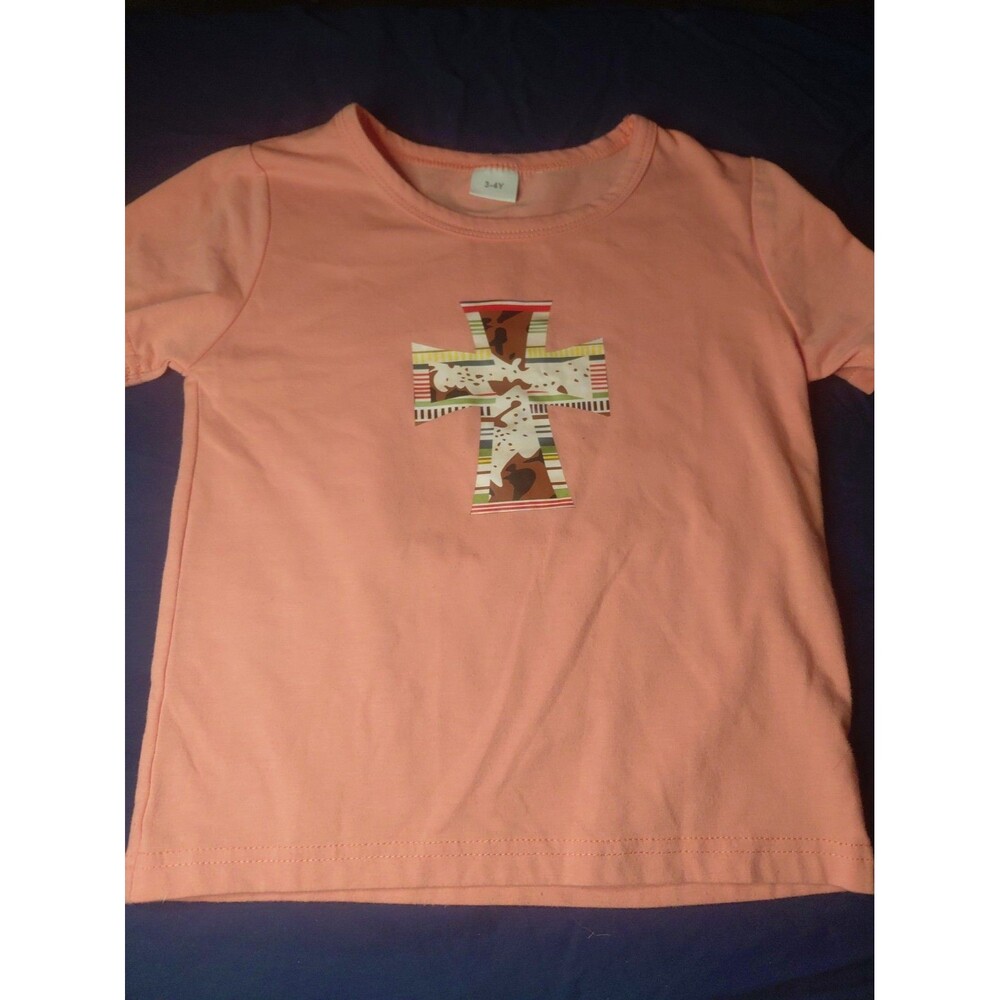 Western Cross On Coral Short Sleeve 3-4t Girls